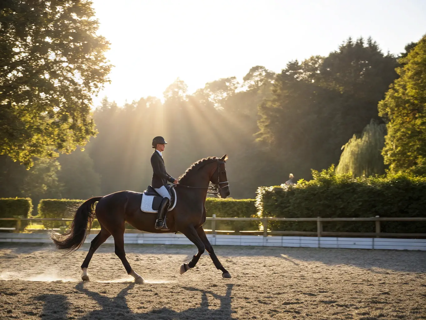 An image of a performance horse executing a dressage movement with precision and grace, showcasing the benefits of optimized biomechanics and AI-guided training.